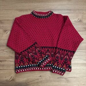 Women's Red Fair Isle Crewneck Sweater